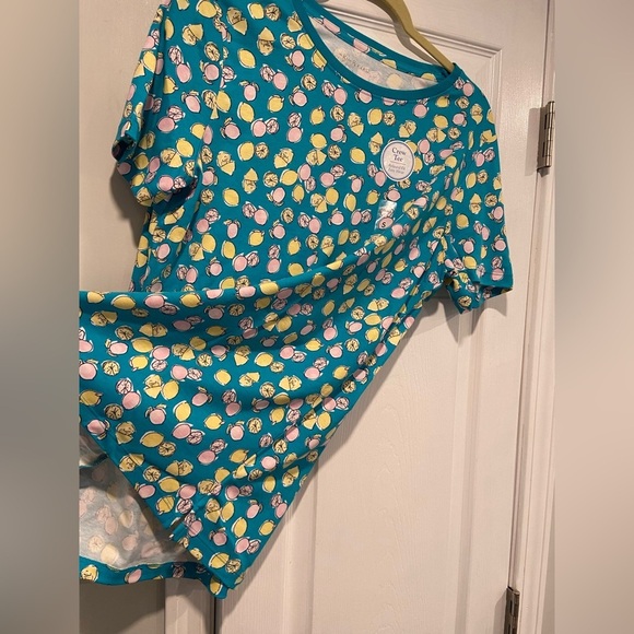 NWT Kim Rogers Size S Turquoise Pink Lemon Crew Neck Short Sleeve Tee Shirt - Picture 3 of 10